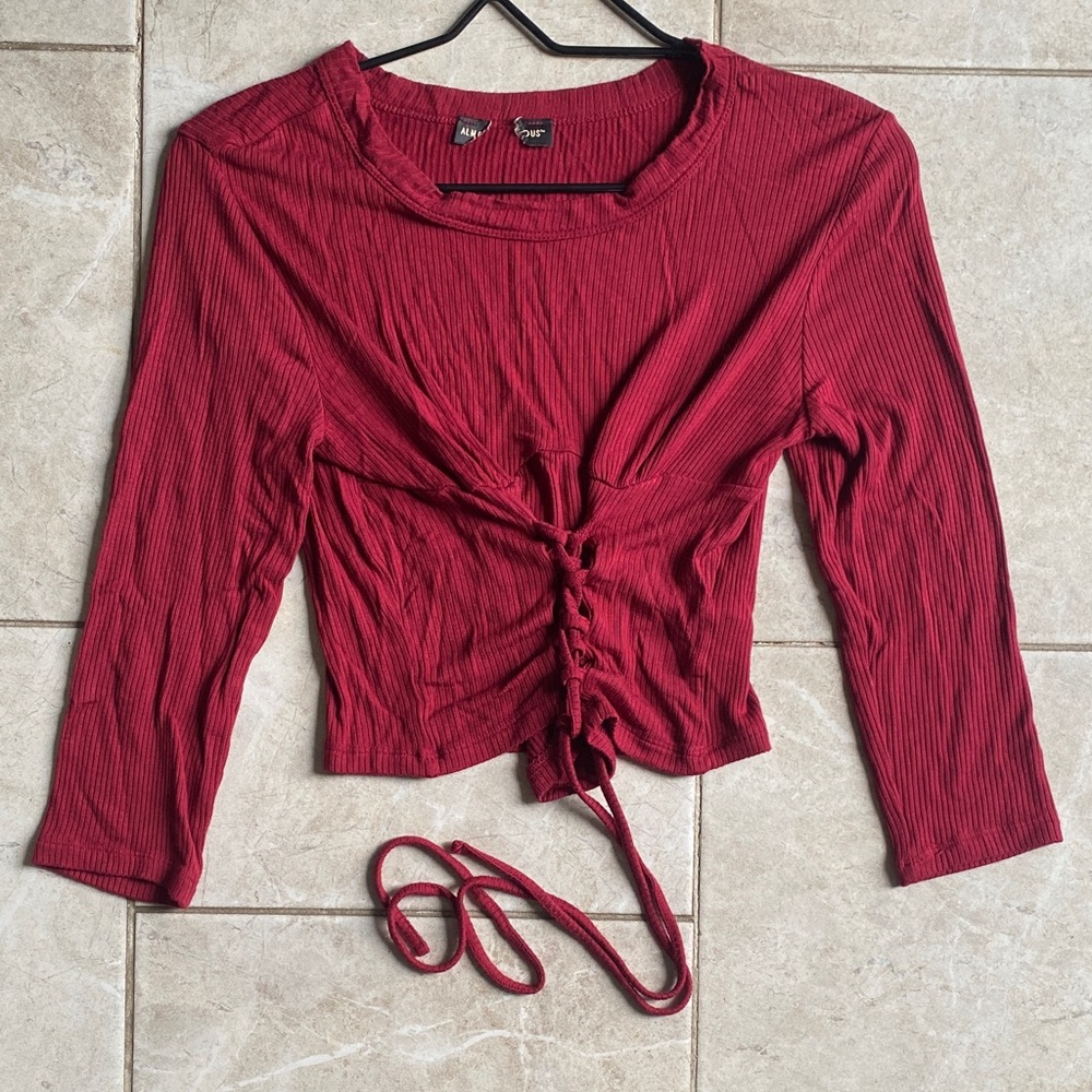 Almost Famous Red Corset Tie Front Shirt Small